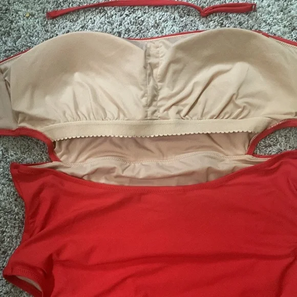 J. Crew Womens Cutout Tie Back One Piece Swimsuit size 12 Red - Picture 6 of 7